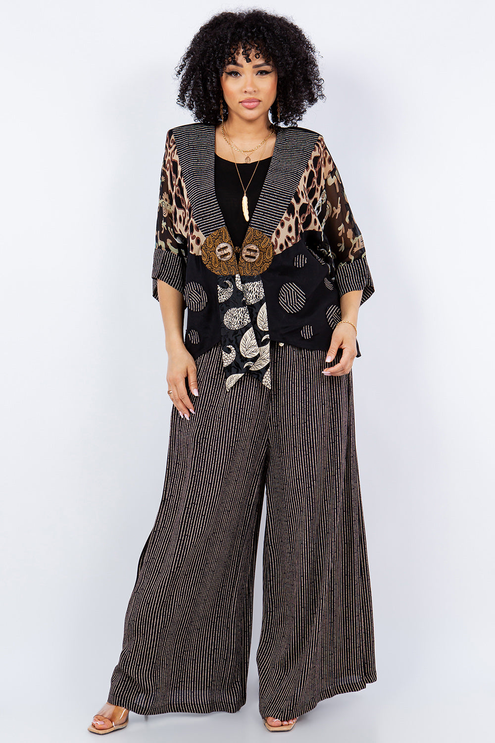 Bamboo Striped Palazzo Pant w/Drawstring