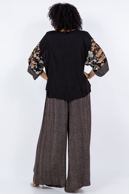 Bamboo Striped Palazzo Pant w/Drawstring