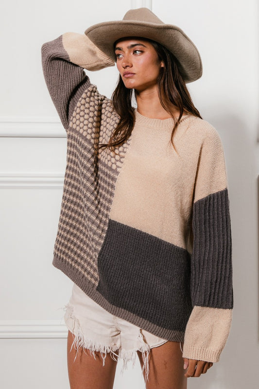 Delilah Mixed Grey Cream Sweater