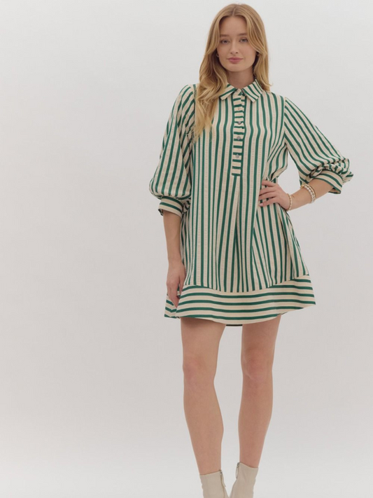 Kelly Green & Cream Striped Mini Dress