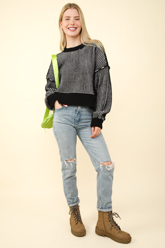 Two Tone Striped Casual Stripe Sweater Top