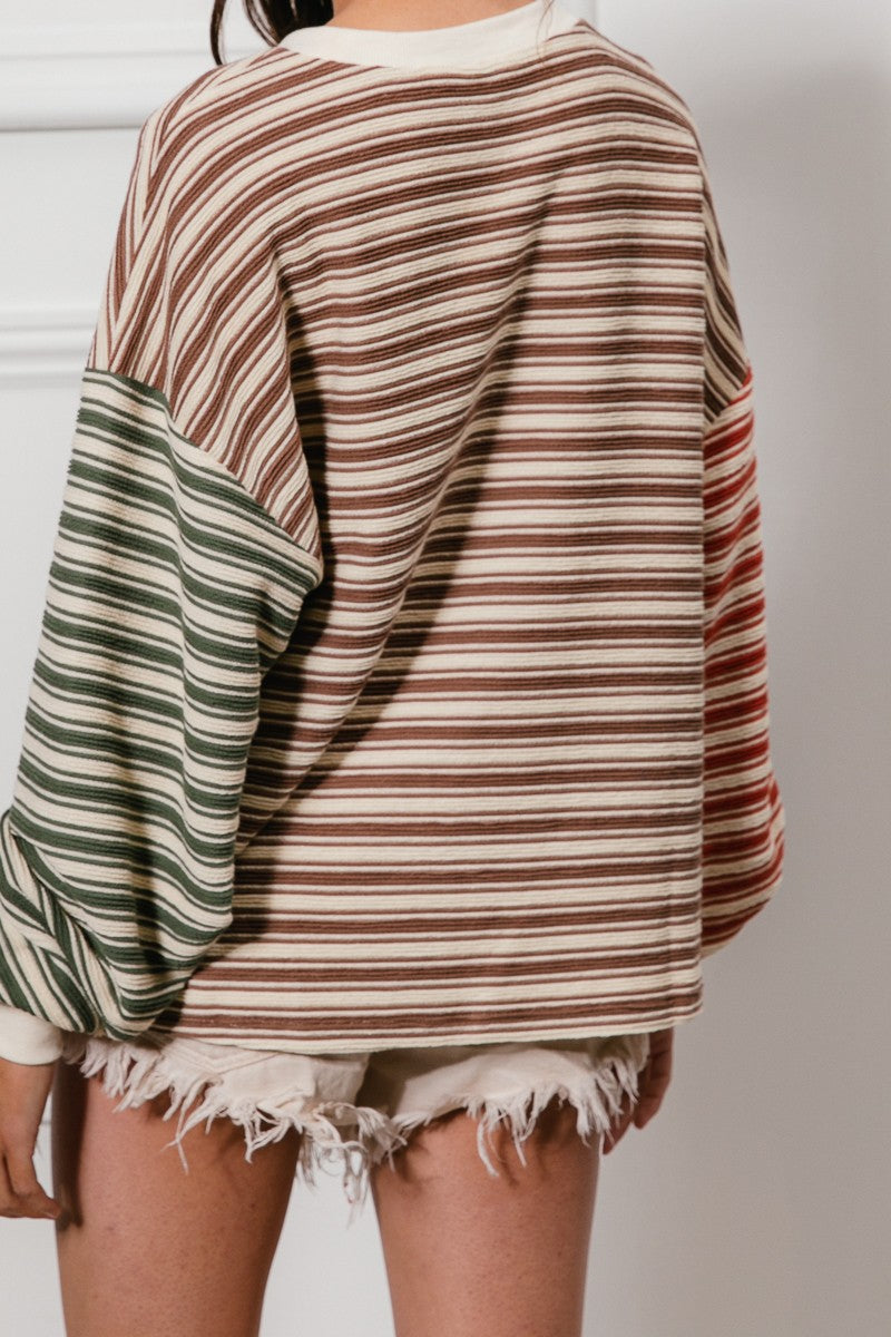 Striped Knit Color Block Pullover