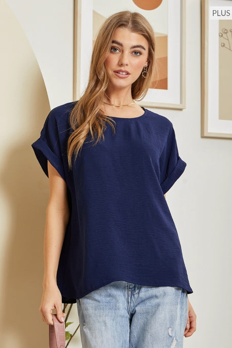 Navy Plus Size Solid Colored Blouse