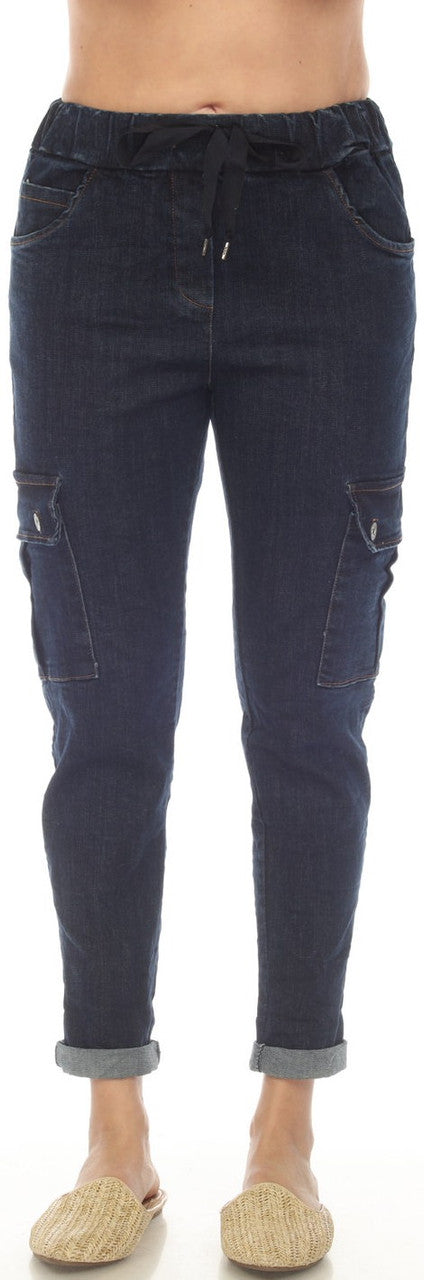 Dark Denim Pull On Carge Pants