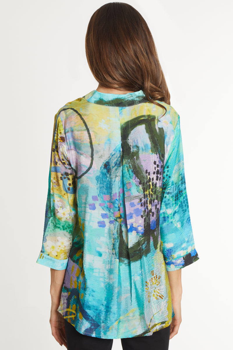 WOVEN BUTTON FRONT TUNIC - ABSTRACT MULTI