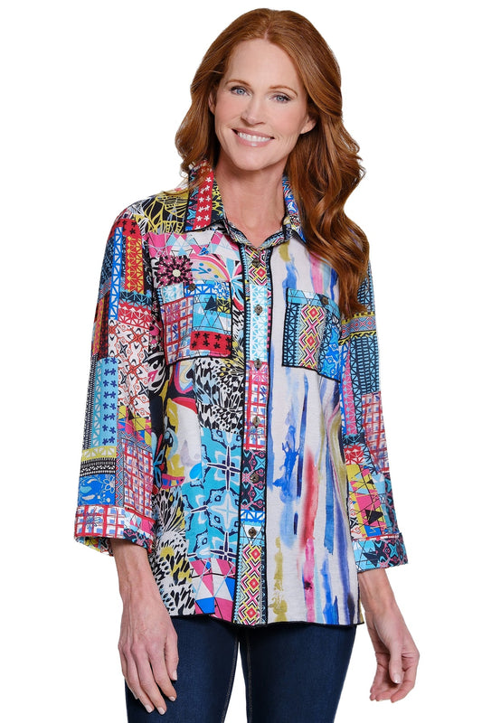 Print Tunic with Chest Pockets - Multi