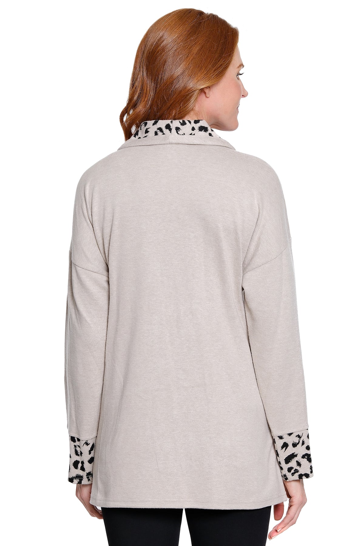 Knit Cowl Neck Tunic - Neutral Animal Print