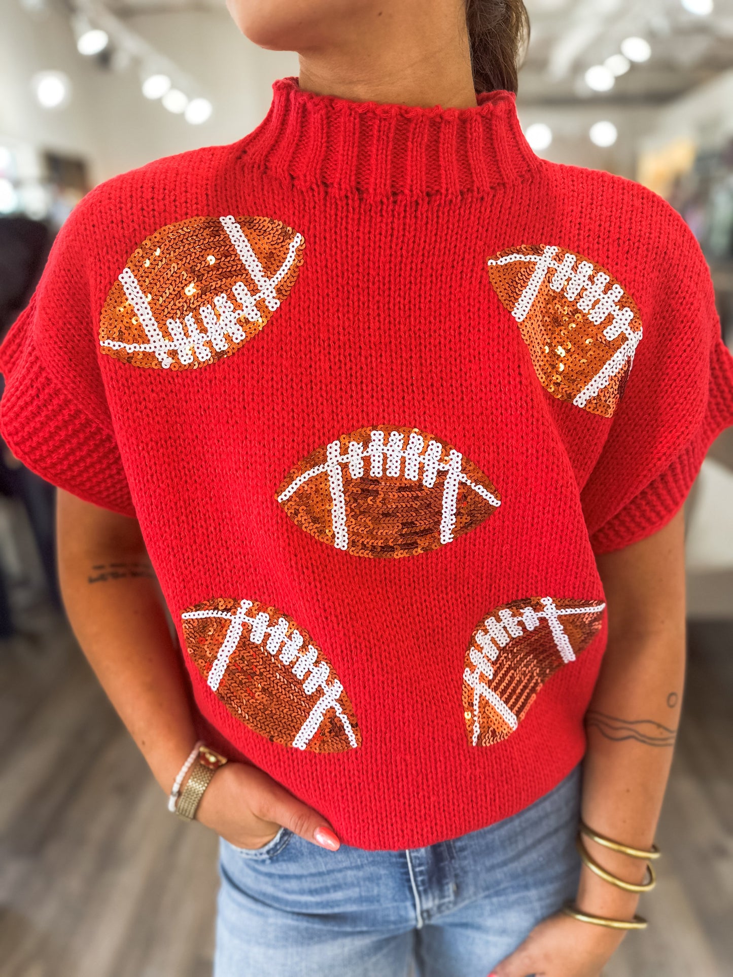 Red Game day Sequin Sweater