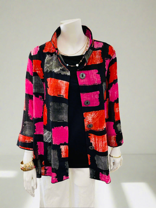 Pink/Red Checked Wire Collar Jacket