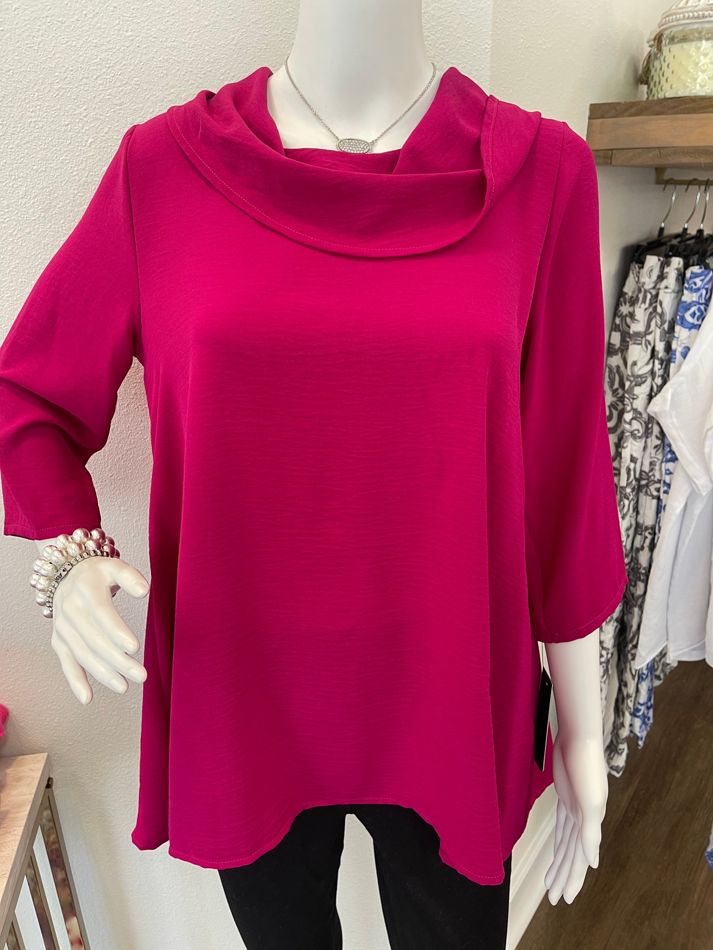 Magenta Airflow Cowl Neck Tunic