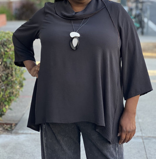 Black Airflow Cowl Neck Tunic