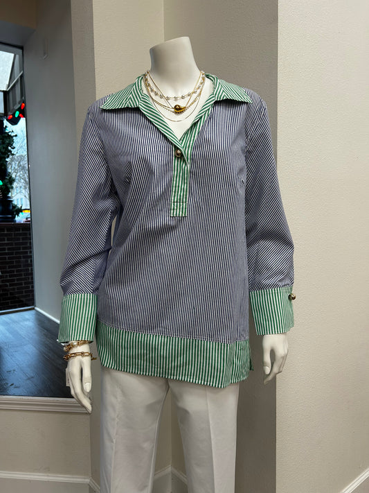 Blue and Green Mixed Stripe Top