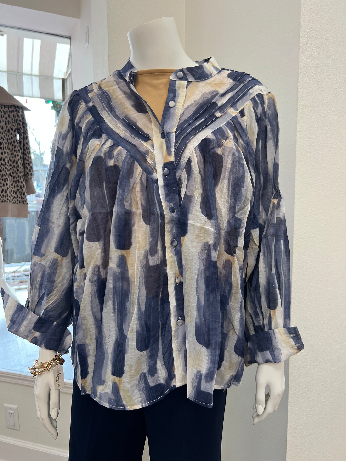 Costal Blue Bubble Sleeve Blouse