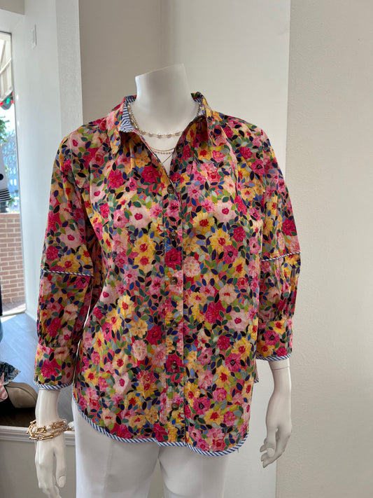 Floral Collared Button Up Blouse