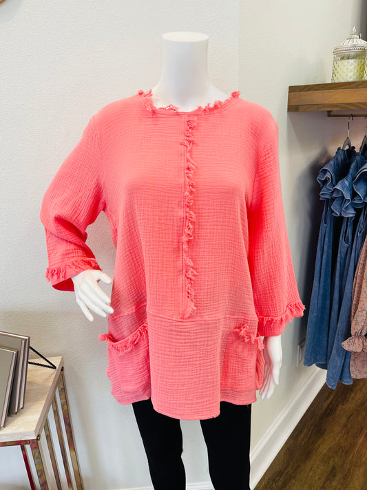 Coral Fringe Blouse