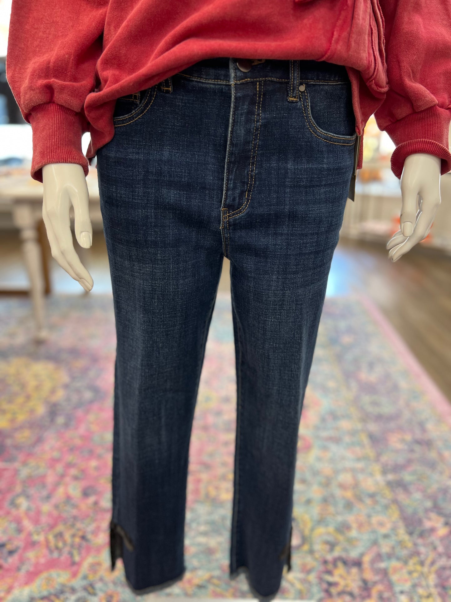 Straight leg jean with bow trim