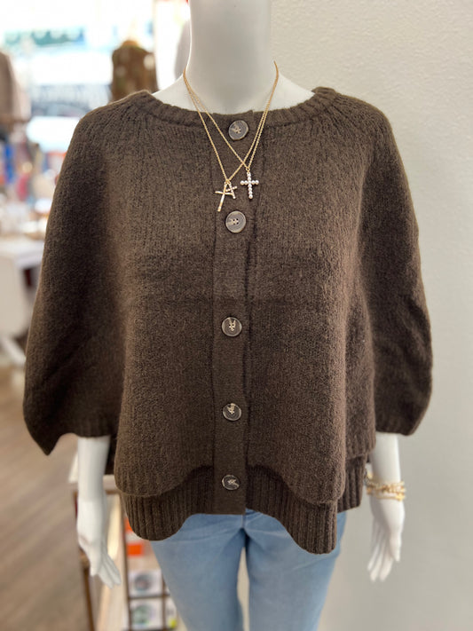 Espresso Buttoned Sweater Cape Cardigan