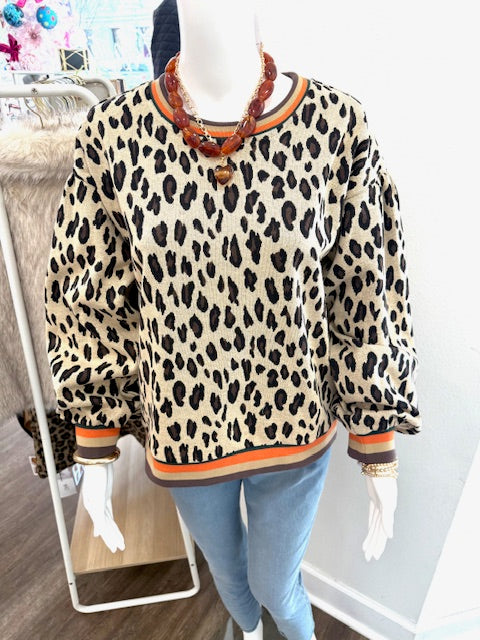 Oatmeal Stripe Leopard Sweater