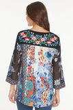 Floral Multi Print Split Neck 3/4 Burnout Cuff Sleeve Embroidered Back Yoke Woven Tunic