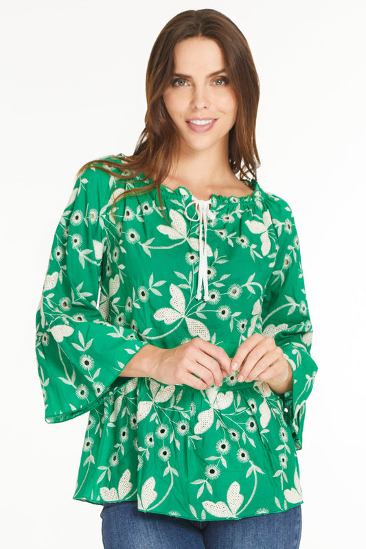 JADE FLORAL PEASANT TUNIC