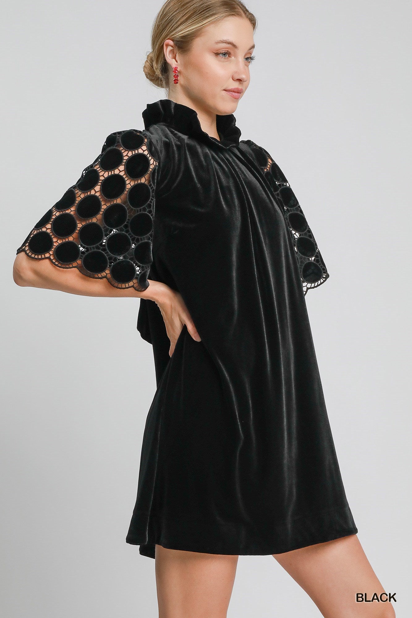 Black Velvet Lattice Sleeve Dress