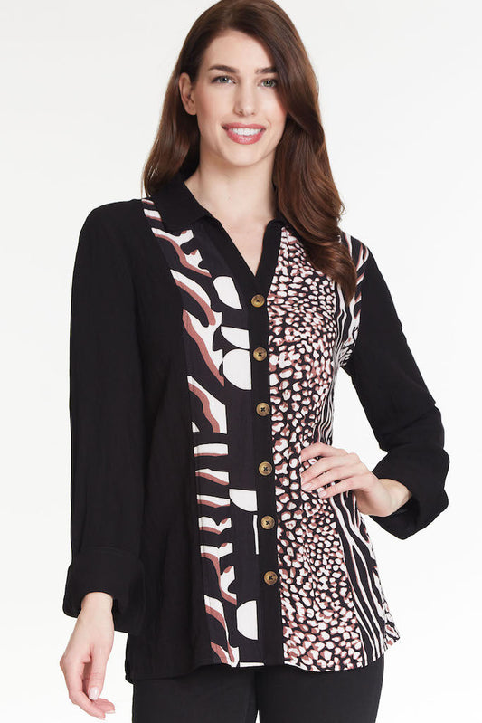 SAFARI V-NECK BUTTON FRONT SHIRT - MULTI