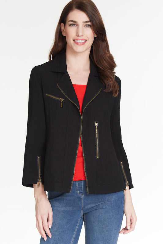 SAFARI ZIP FRONT WOVEN JACKET - BLACK