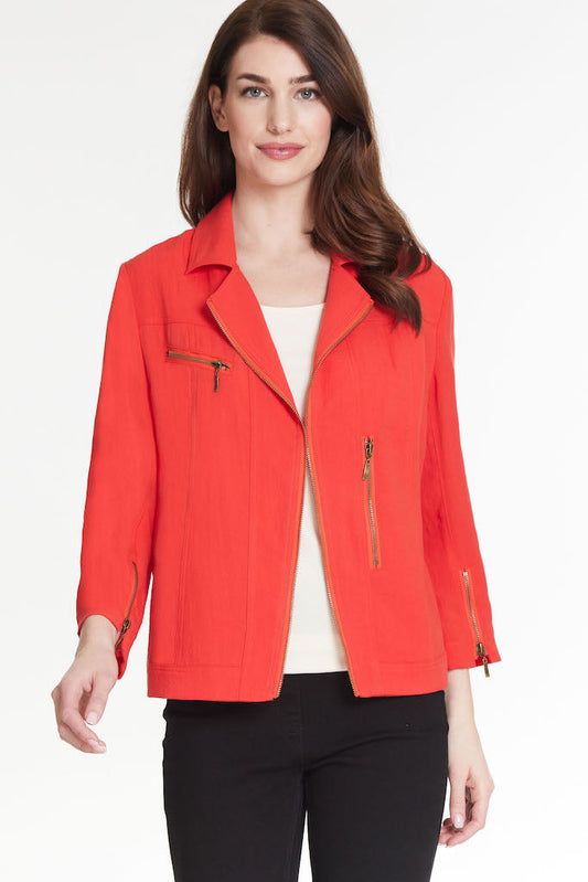 SAFARI ZIP FRONT WOVEN JACKET - SPICY RED