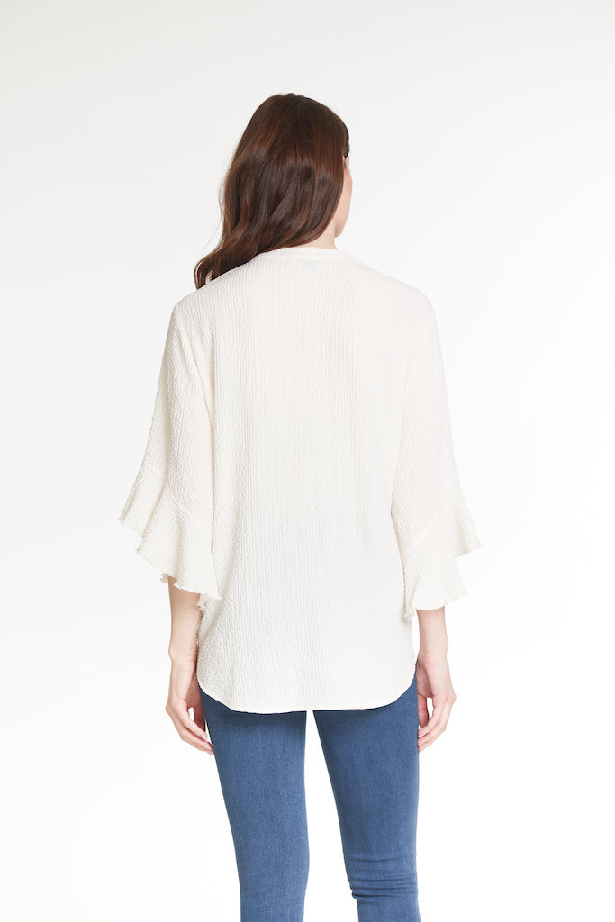 ELBOW FLOUNCE SLEEVE GAUZE TOP - SANDSTONE