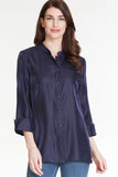 BUTTON FRONT SOLID SHIMMER SHIRT - RICH NAVY