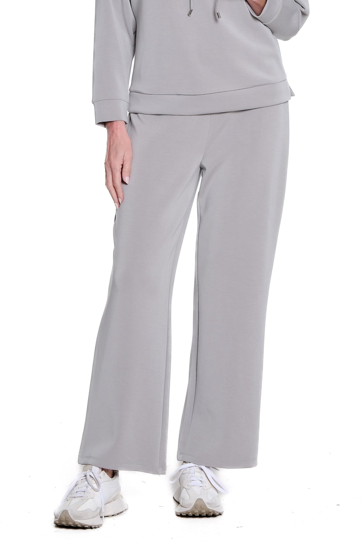 Wide Band Knit Wide Leg Ankle Pant - Frost Grey