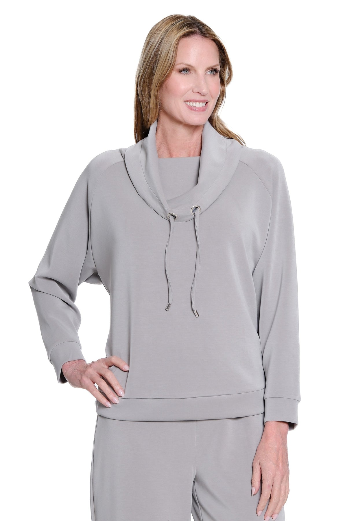 Frost Grey Cowl Collar Knit Top