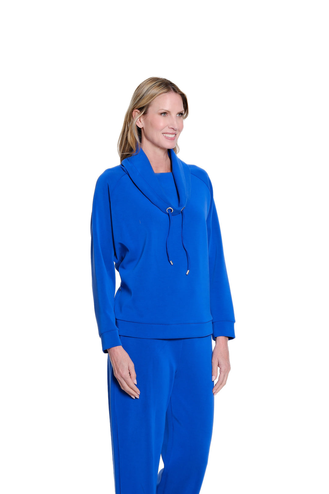 Drawstring Cowl Collar Knit Top - Royal