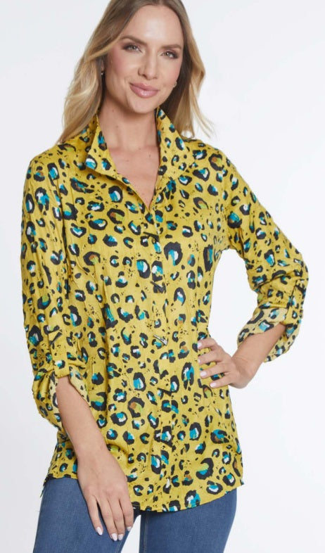 Citron Leopard  Button Up Blouse