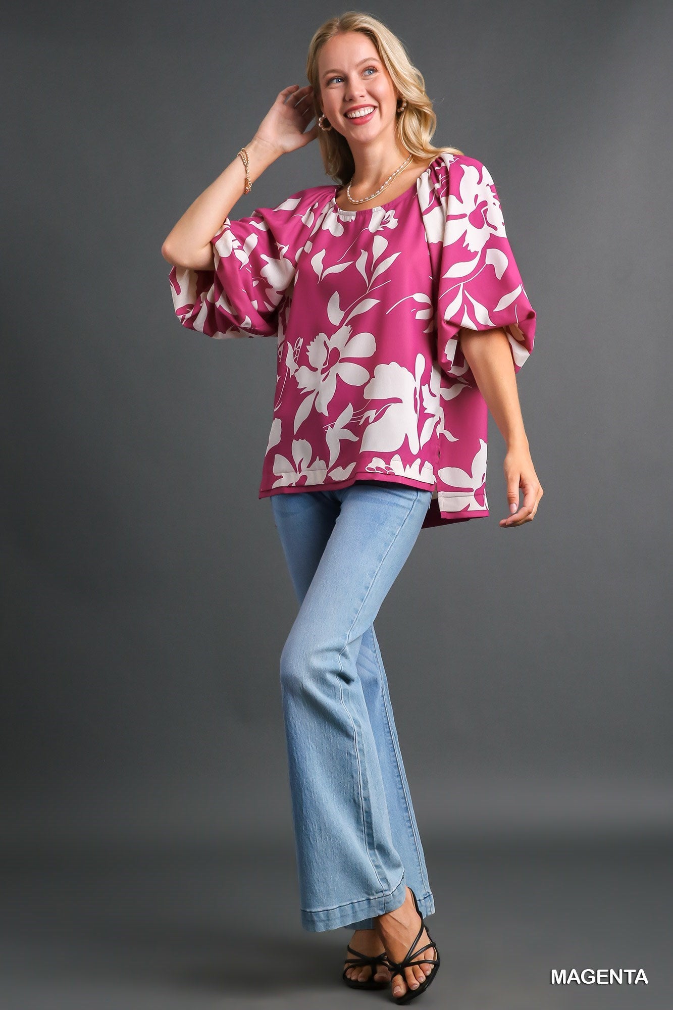 Magenta Flower Print Blouse