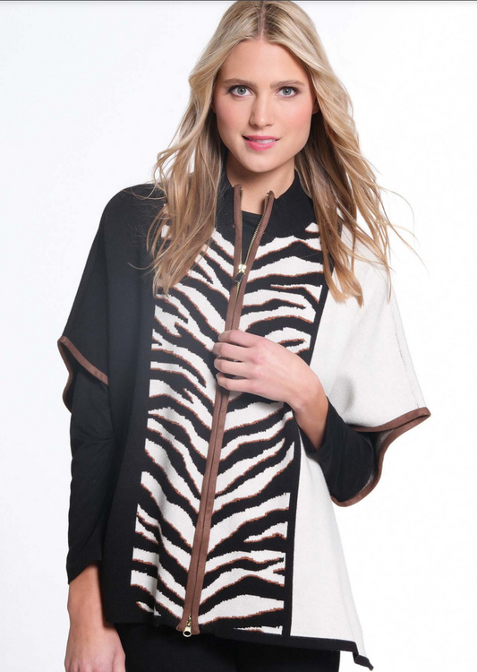 Zebra Mock Neck Collar Poncho