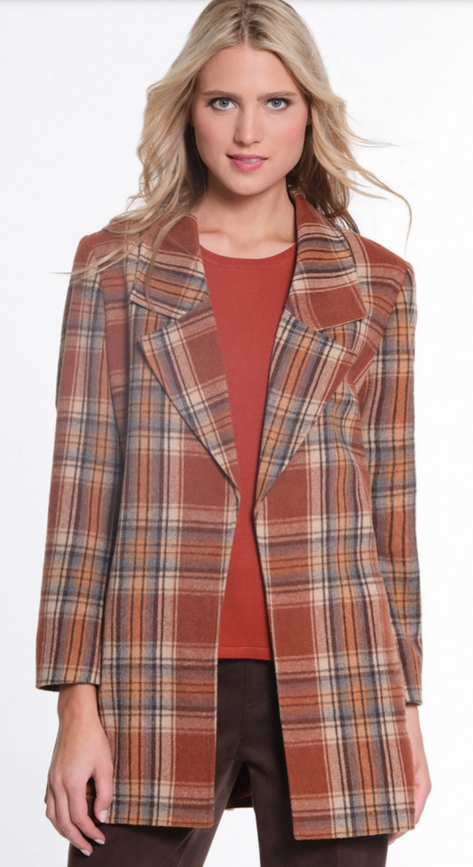 Multi Plaid Open Front Jacket