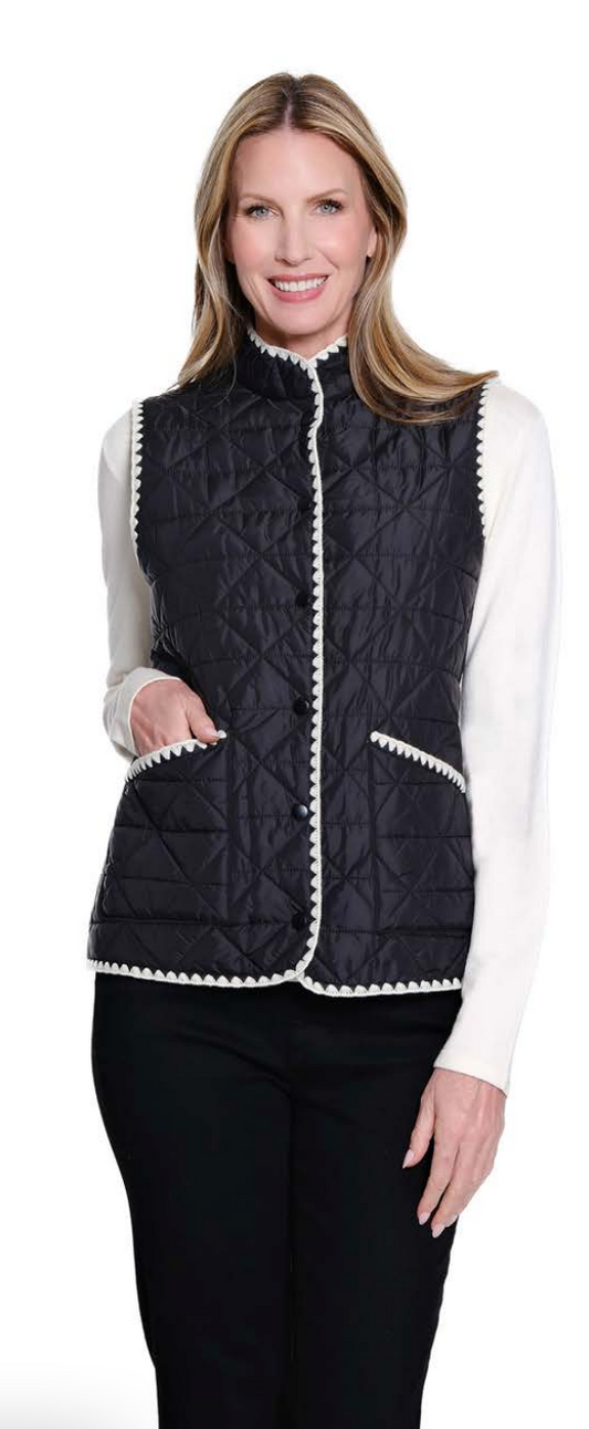 Black Snap Front Quilted Vest