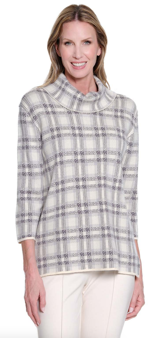 Snow Leopard Drop Shoulder Cowl Neck Sweater