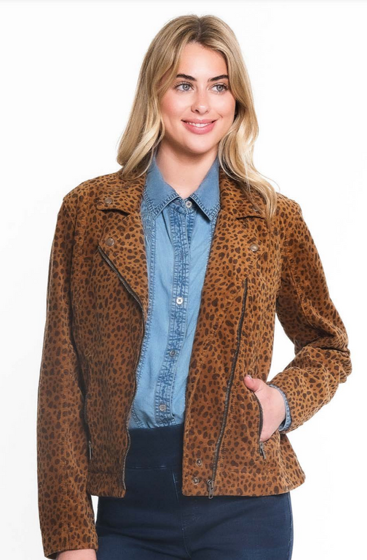 Toffee Leopard Printed Zip Front Moto Jacket