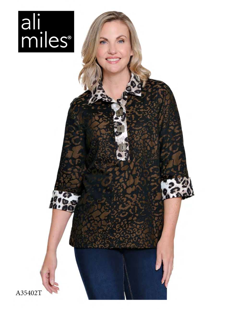 Leopard Woven Jacquard Pop-Over Tunic