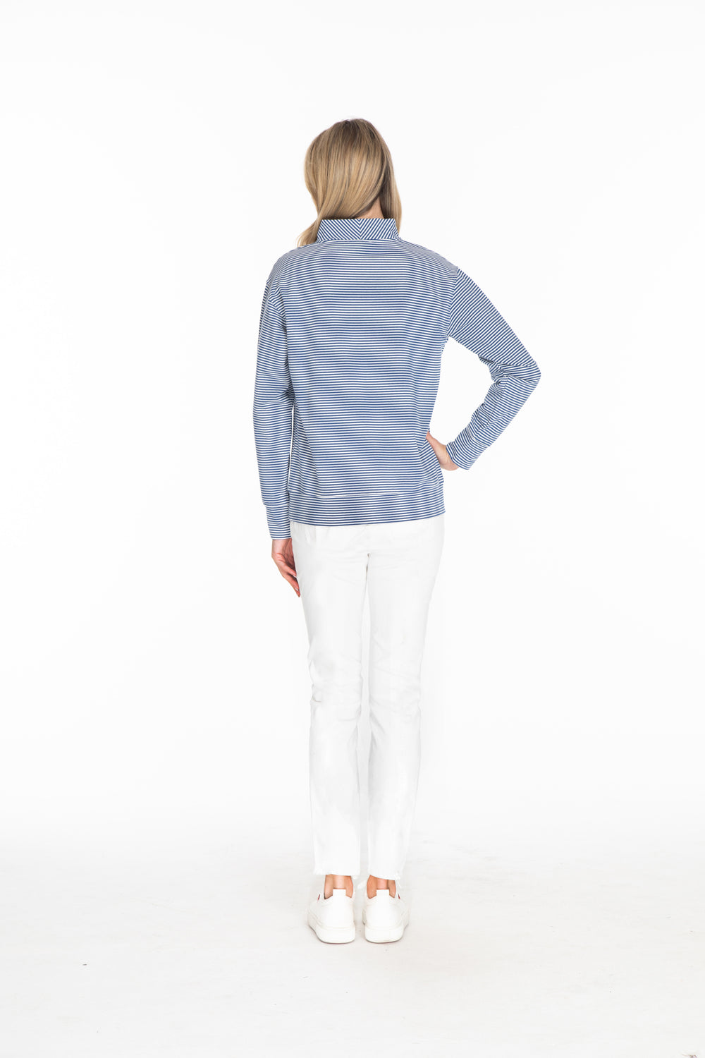 STRIPE LACE UP FRONT SWEATSHIRT - BLUE STRIPE