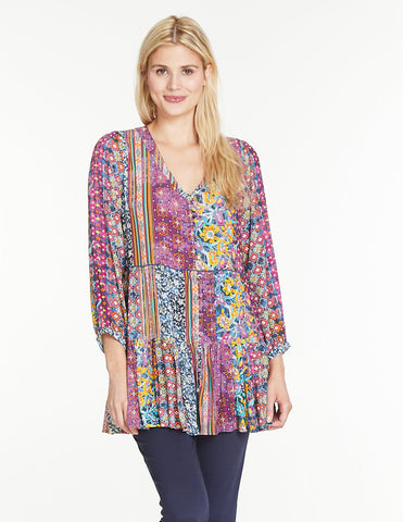 MULTI PRINT TIERED BLOUSE