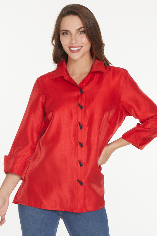 BUTTON UP SHIRT - WOMEN'S - RUBY RED