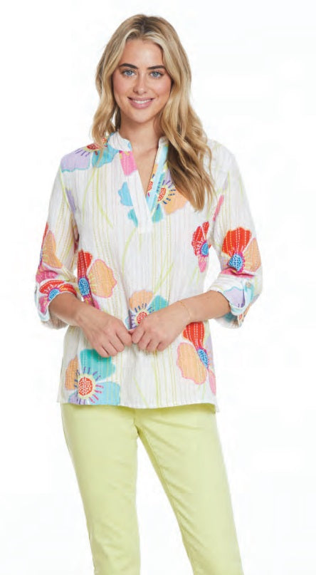 Multi Printed Roll Sleeve Gauze Top