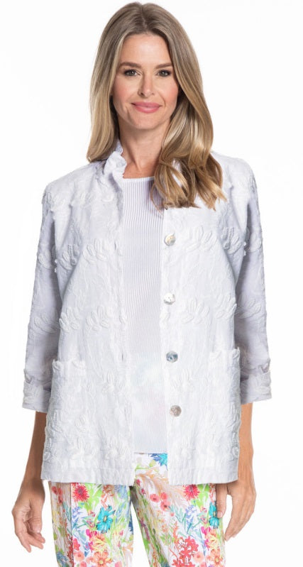 White Wire Collar Button Shirt Jacket