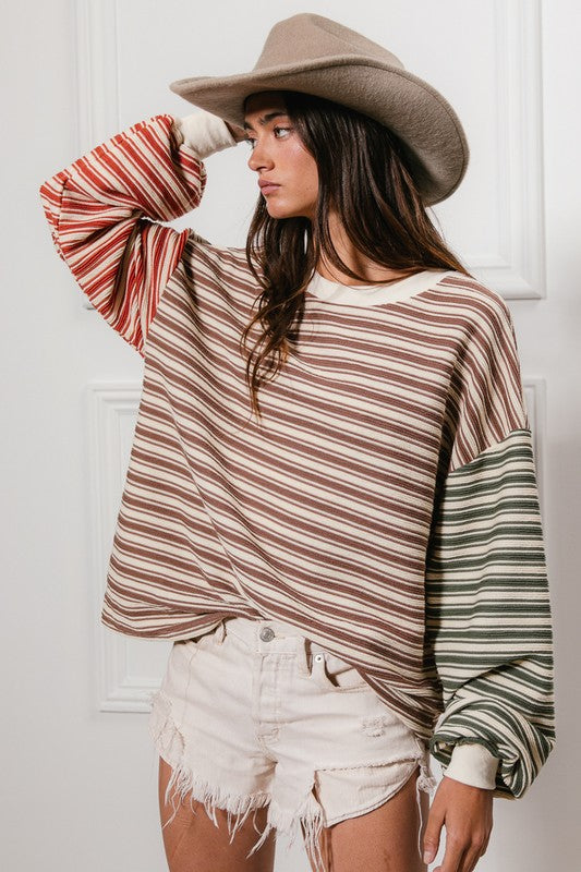 Striped Knit Color Block Pullover