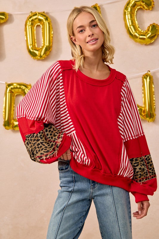 Red Gameday Theme Stripe Mix And Match Top