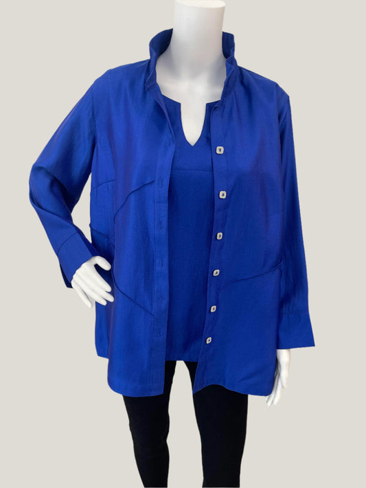 Blue Shimmer Button Down Blouse