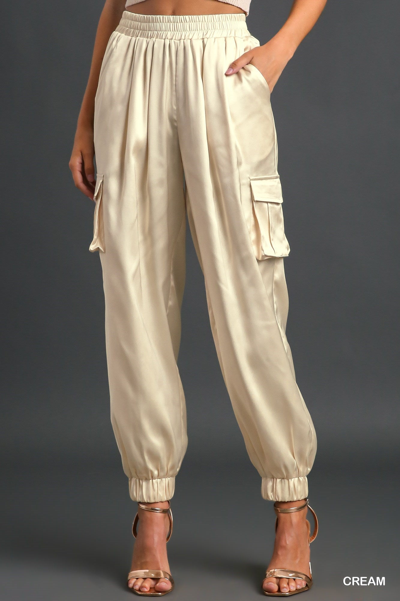 Cream Cargo Satin Joggers